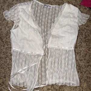 Princess Polly White Lace Short Sleeve Wrap Blouse